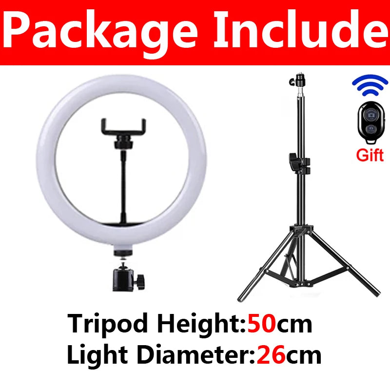 16/26/33cm LED Selfie Light Photography Lights With Tripod Bluetooth Remote Control Dimmable Ring Light For Video Live Fill Lamp
