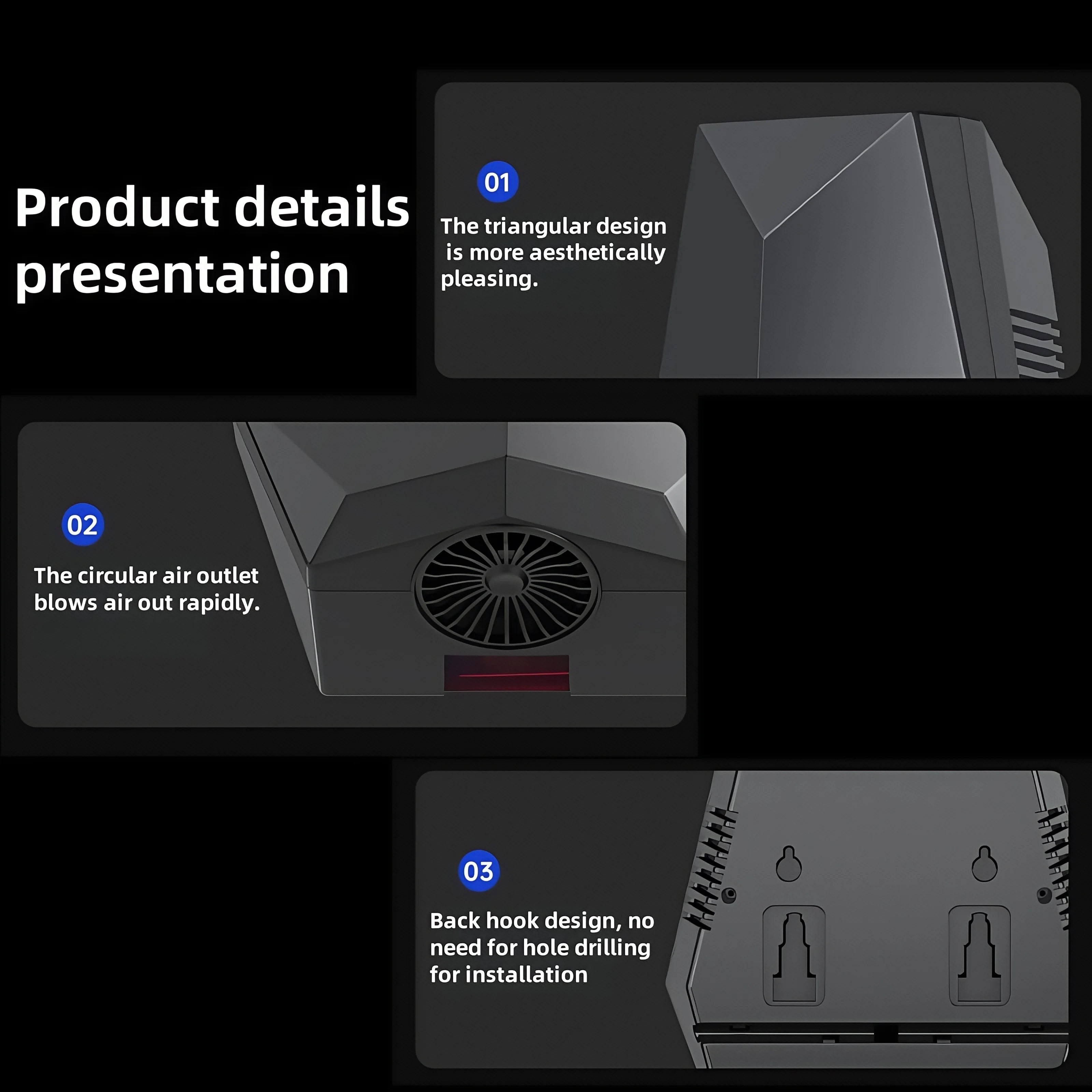 GMDQ Mini Fully Automatic Induction Hand Dryer 1600W Automatic High-speed Warm Air Hand Dryer