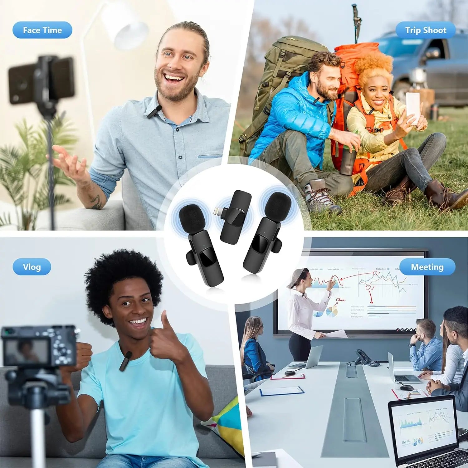 For iPhone Android Laptop Wireless Lavalier Microphone Audio Video Recording Mini Mic Live Gaming Mobile Phone Microphone