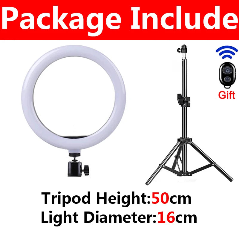 16/26/33cm LED Selfie Light Photography Lights With Tripod Bluetooth Remote Control Dimmable Ring Light For Video Live Fill Lamp