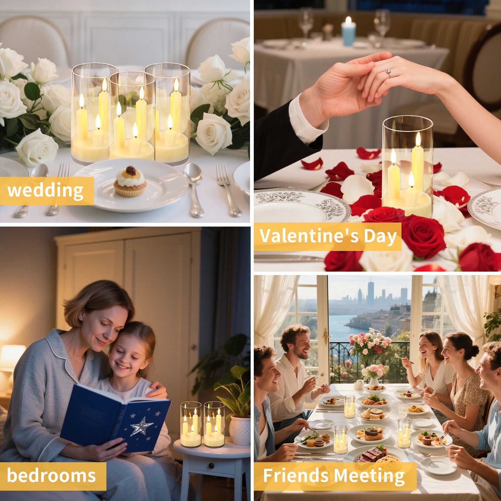 Flameless 3 in 1 LED Taper Candles with 15CM Lampshade Battery Operated Flickering Electric Window Candles for Christmas Wedding