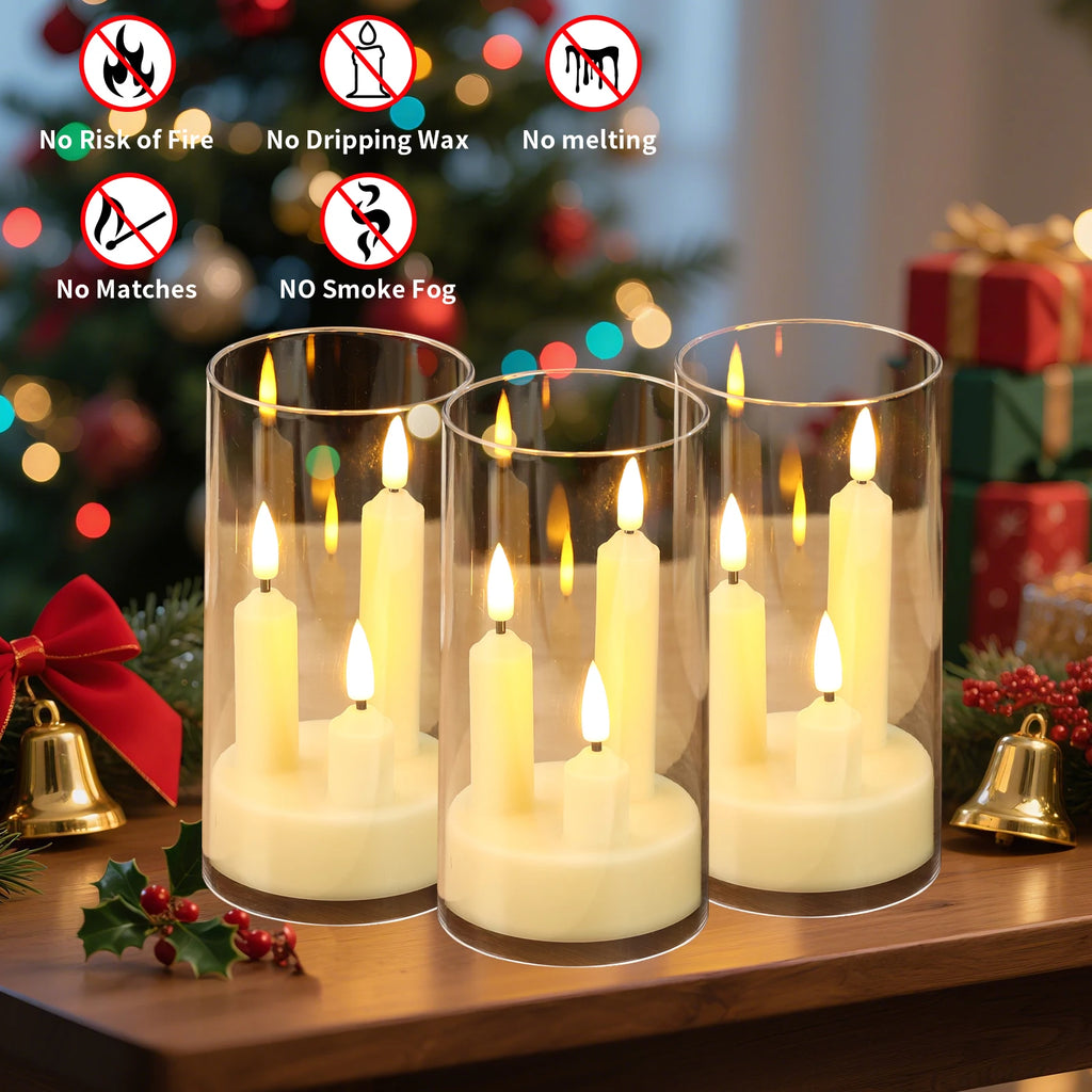 Flameless 3 in 1 LED Taper Candles with 15CM Lampshade Battery Operated Flickering Electric Window Candles for Christmas Wedding