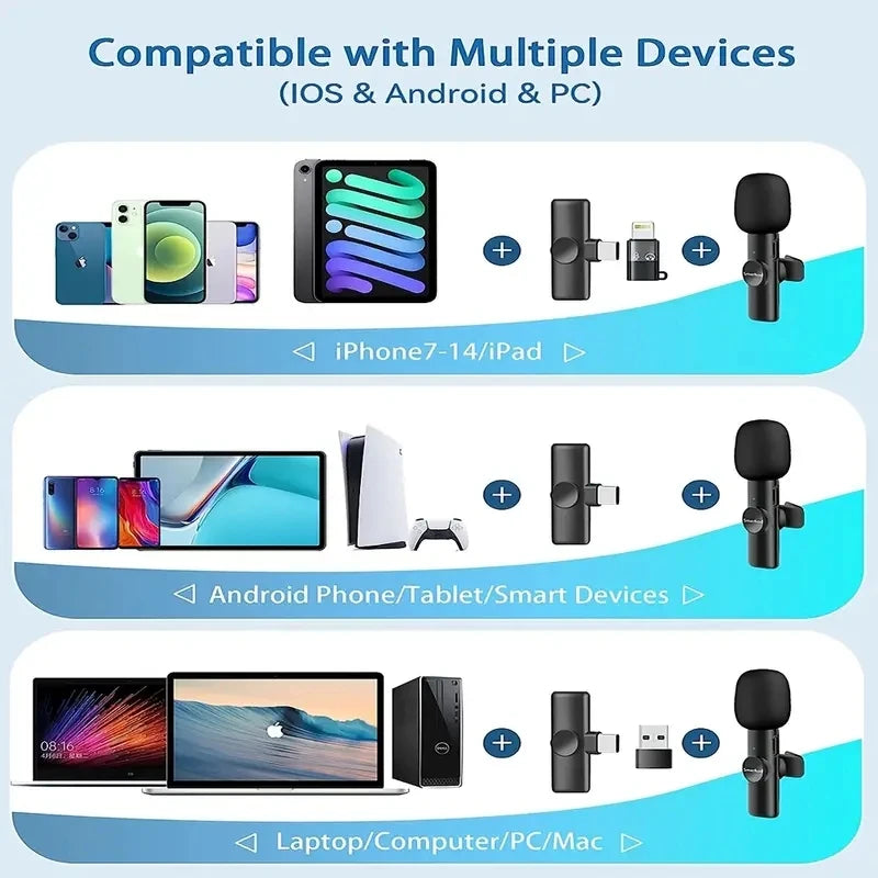 For iPhone Android Laptop Wireless Lavalier Microphone Audio Video Recording Mini Mic Live Gaming Mobile Phone Microphone