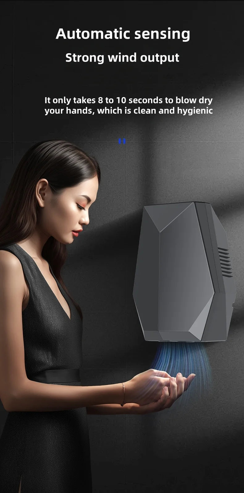 GMDQ Mini Fully Automatic Induction Hand Dryer 1600W Automatic High-speed Warm Air Hand Dryer