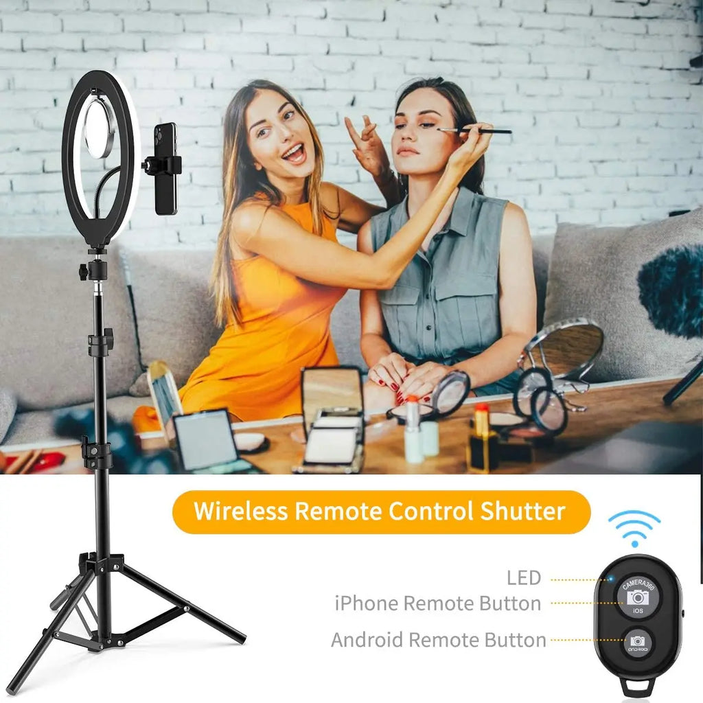 16/26/33cm LED Selfie Light Photography Lights With Tripod Bluetooth Remote Control Dimmable Ring Light For Video Live Fill Lamp