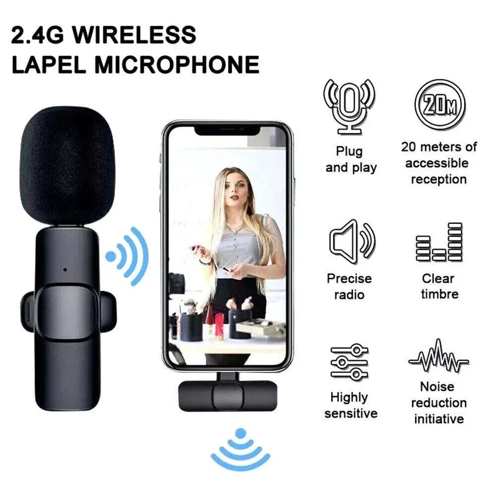 For iPhone Android Laptop Wireless Lavalier Microphone Audio Video Recording Mini Mic Live Gaming Mobile Phone Microphone