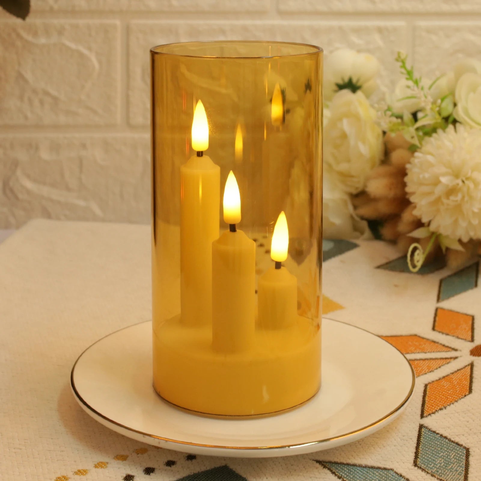 Flameless 3 in 1 LED Taper Candles with 15CM Lampshade Battery Operated Flickering Electric Window Candles for Christmas Wedding