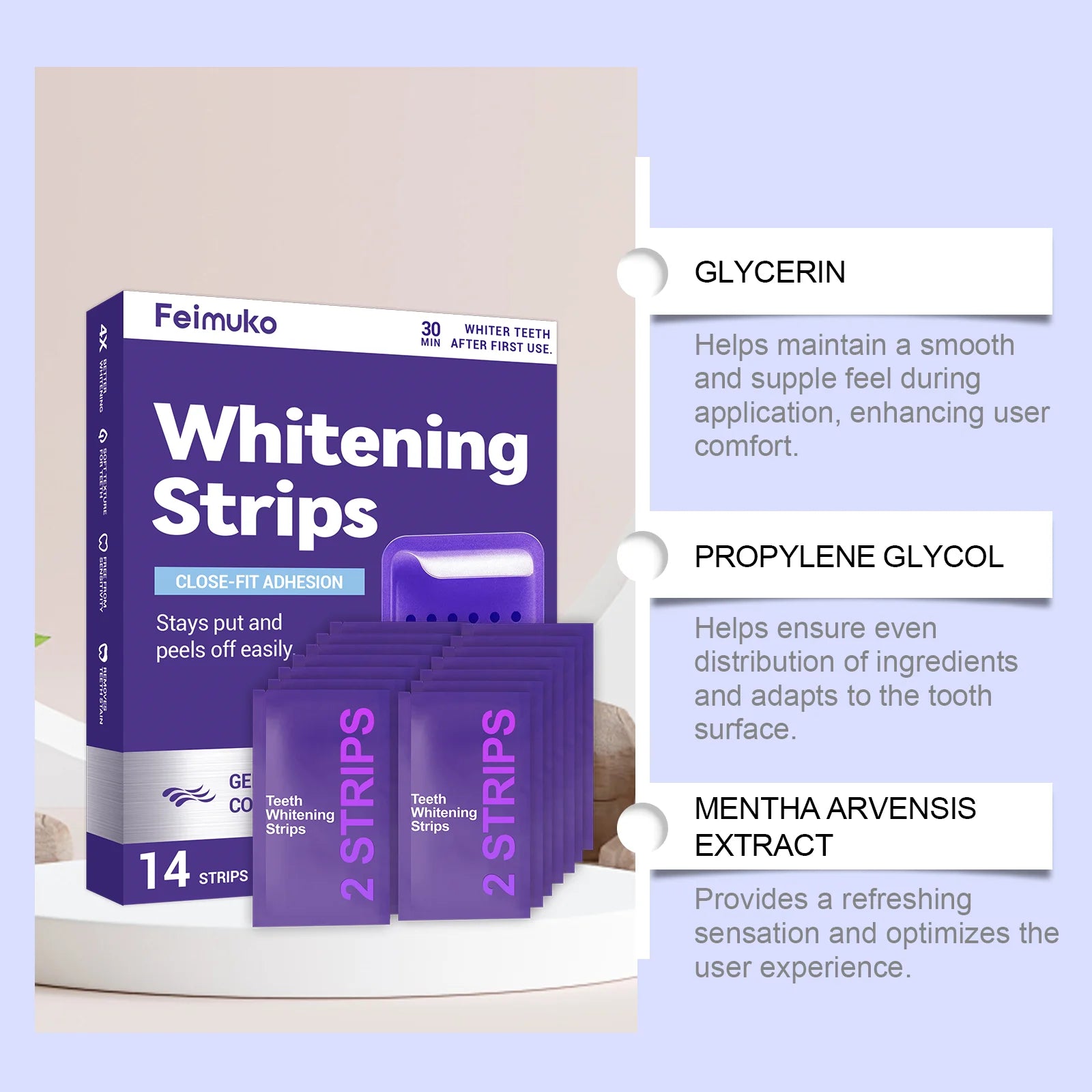 Purple Teeth Whitening Strips Oral Cleaning Removal Gel  Improve Dental Yellowing Oral Care, for Lasting Bright Smile