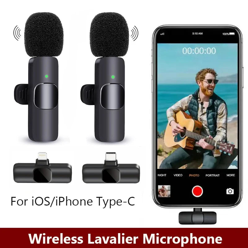 For iPhone Android Laptop Wireless Lavalier Microphone Audio Video Recording Mini Mic Live Gaming Mobile Phone Microphone