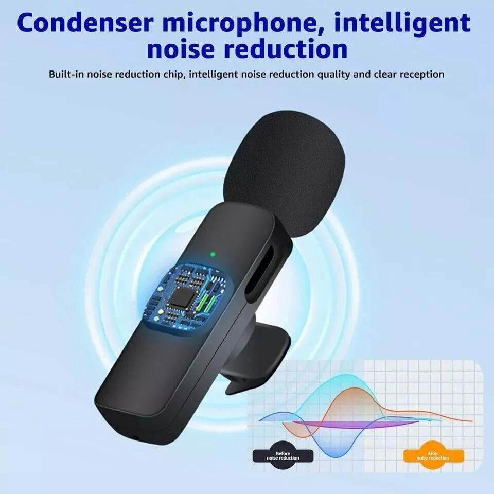 For iPhone Android Laptop Wireless Lavalier Microphone Audio Video Recording Mini Mic Live Gaming Mobile Phone Microphone