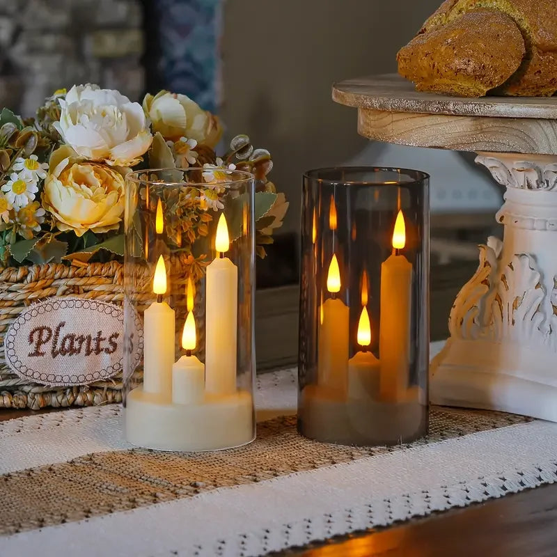Flameless 3 in 1 LED Taper Candles with 15CM Lampshade Battery Operated Flickering Electric Window Candles for Christmas Wedding