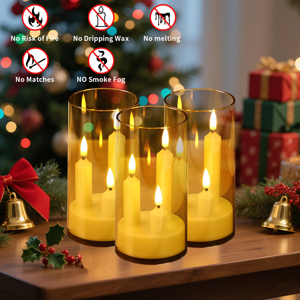 Flameless 3 in 1 LED Taper Candles with 15CM Lampshade Battery Operated Flickering Electric Window Candles for Christmas Wedding