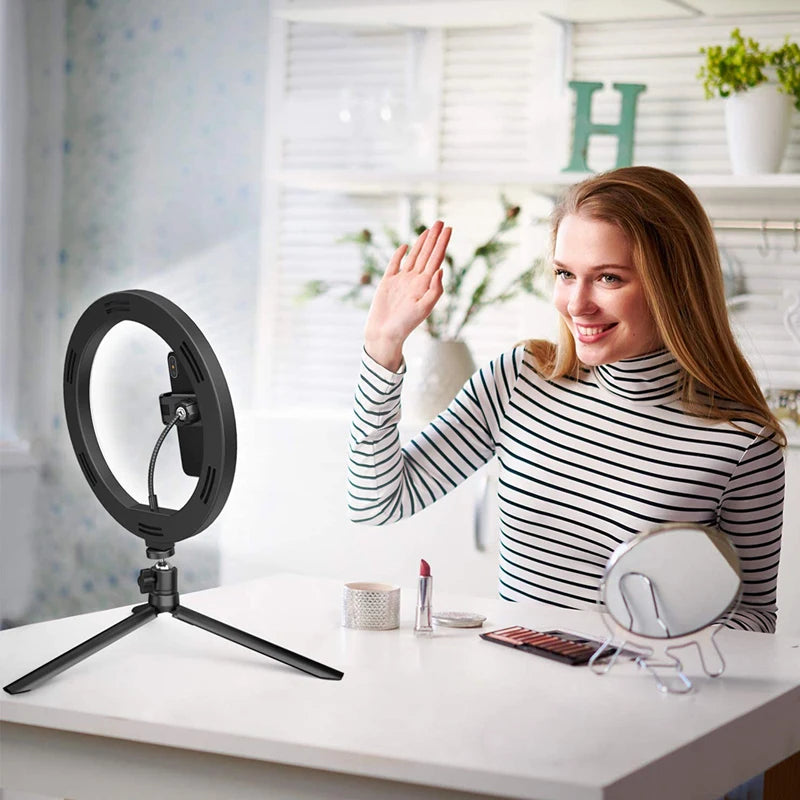 16/26/33cm LED Selfie Light Photography Lights With Tripod Bluetooth Remote Control Dimmable Ring Light For Video Live Fill Lamp