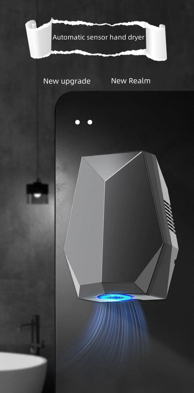 GMDQ Mini Fully Automatic Induction Hand Dryer 1600W Automatic High-speed Warm Air Hand Dryer