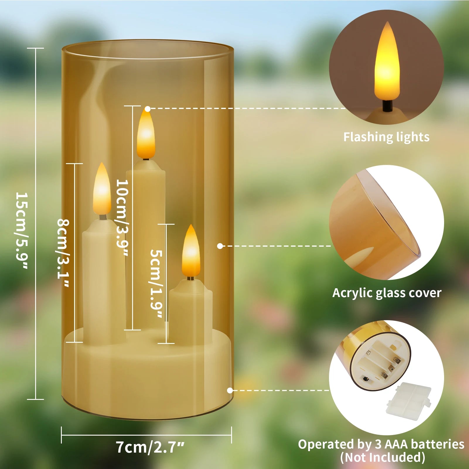 Flameless 3 in 1 LED Taper Candles with 15CM Lampshade Battery Operated Flickering Electric Window Candles for Christmas Wedding