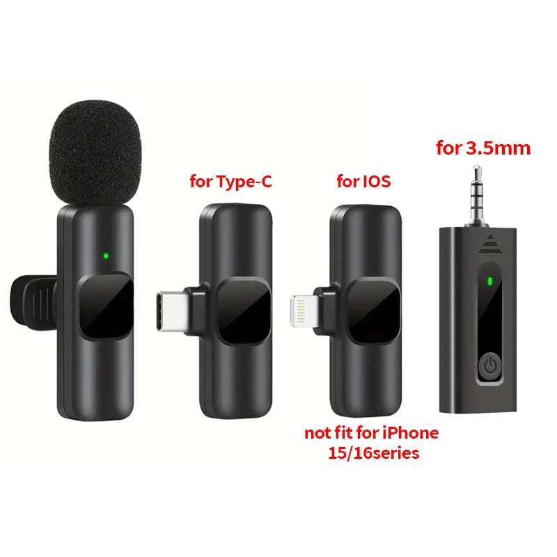 For iPhone Android Laptop Wireless Lavalier Microphone Audio Video Recording Mini Mic Live Gaming Mobile Phone Microphone