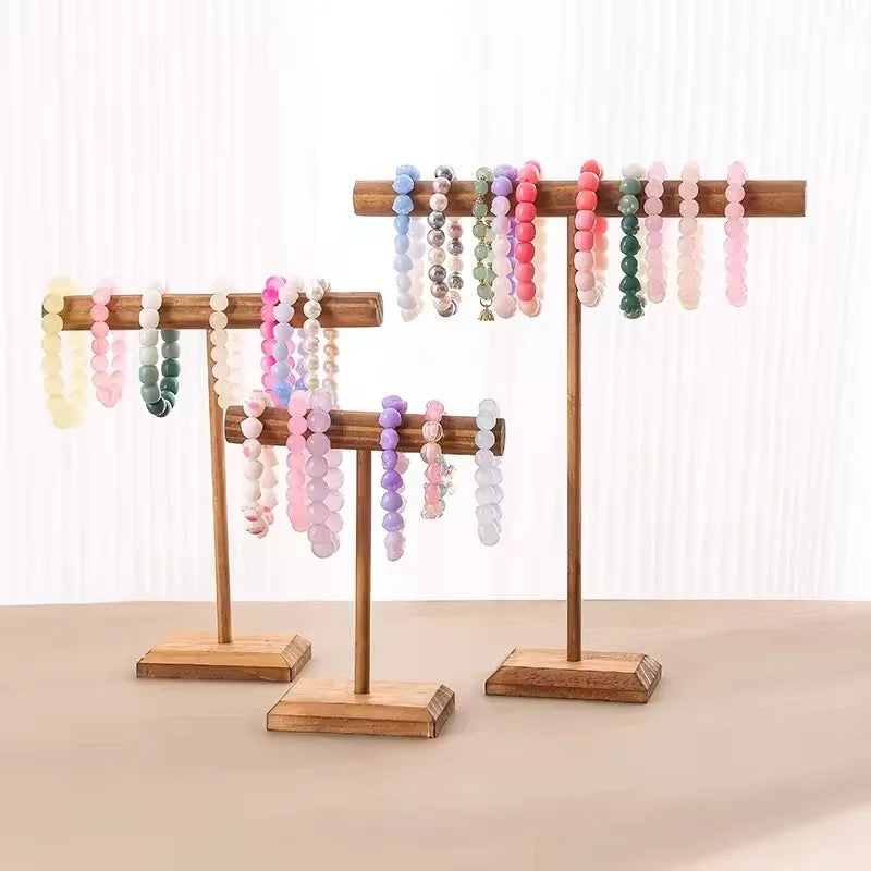 Solid Wood Jewelry Props Display Stand Bracelet Necklace Hair Band Jewelry Storage Display Rack With Wooden Base Supply