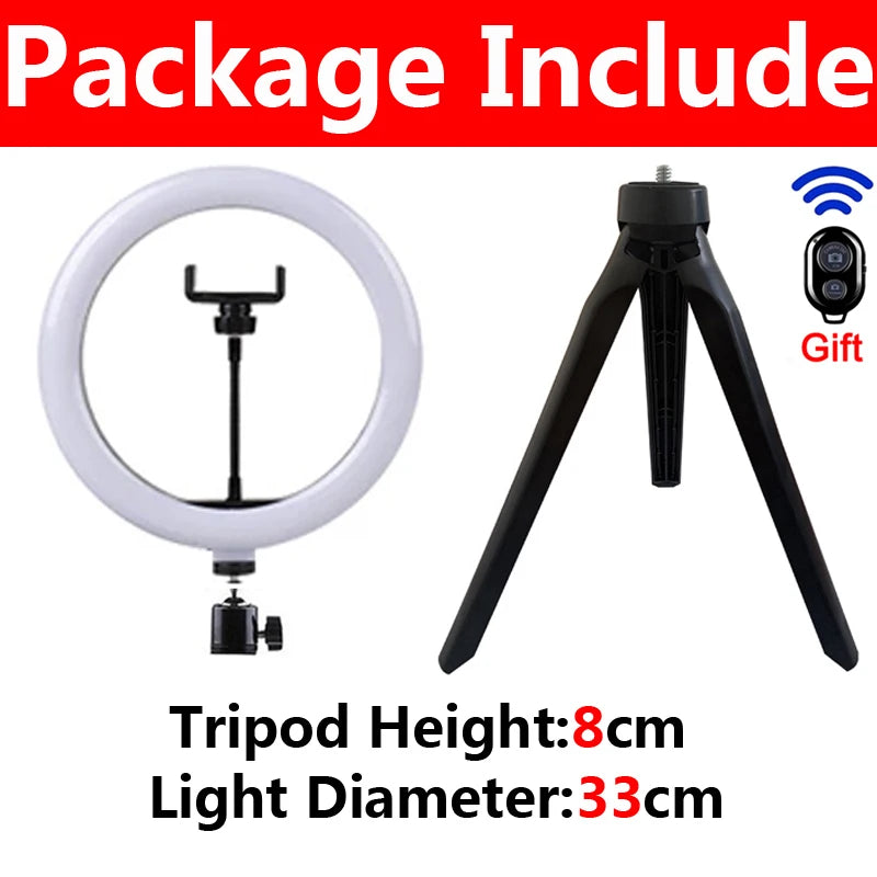 16/26/33cm LED Selfie Light Photography Lights With Tripod Bluetooth Remote Control Dimmable Ring Light For Video Live Fill Lamp