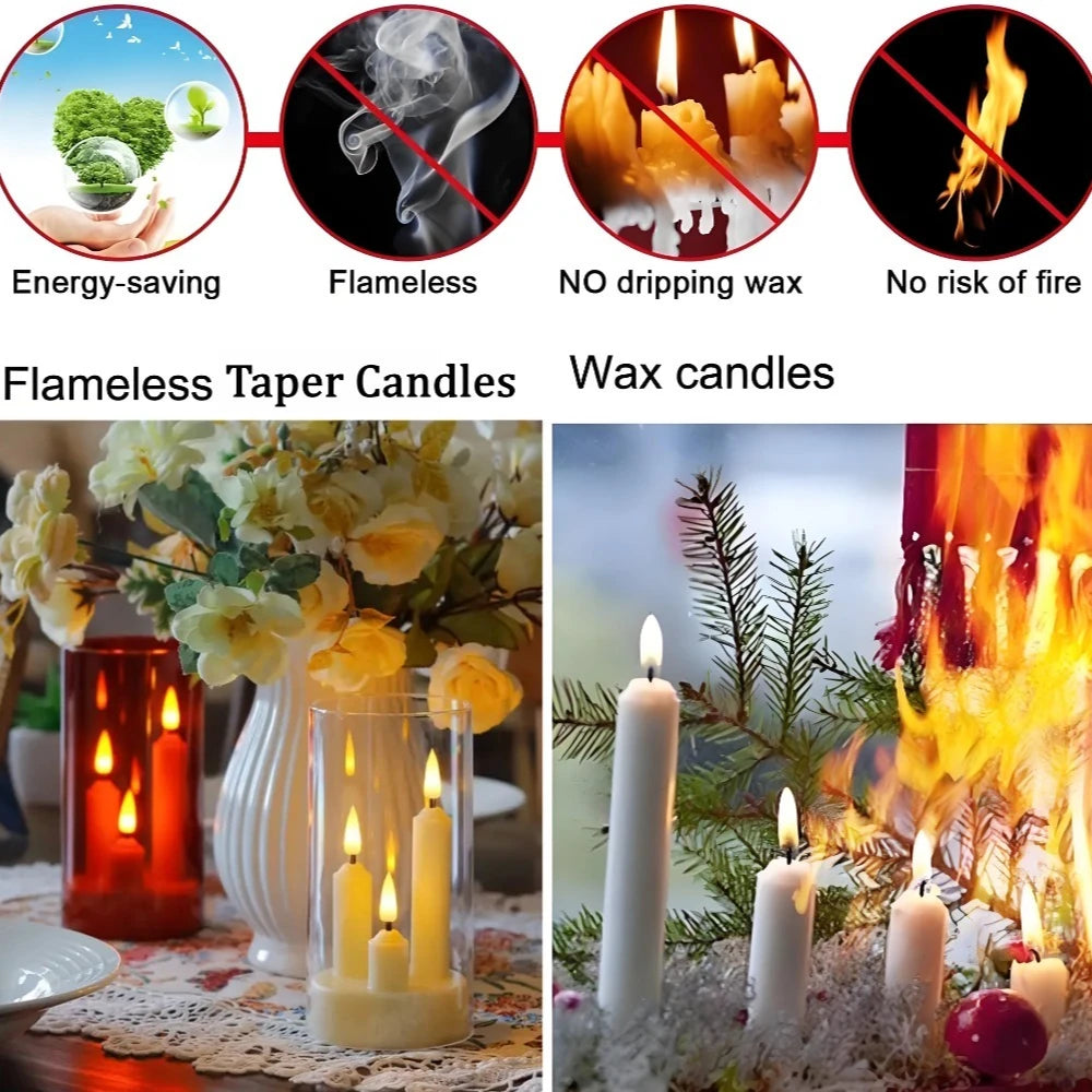 Flameless 3 in 1 LED Taper Candles with 15CM Lampshade Battery Operated Flickering Electric Window Candles for Christmas Wedding