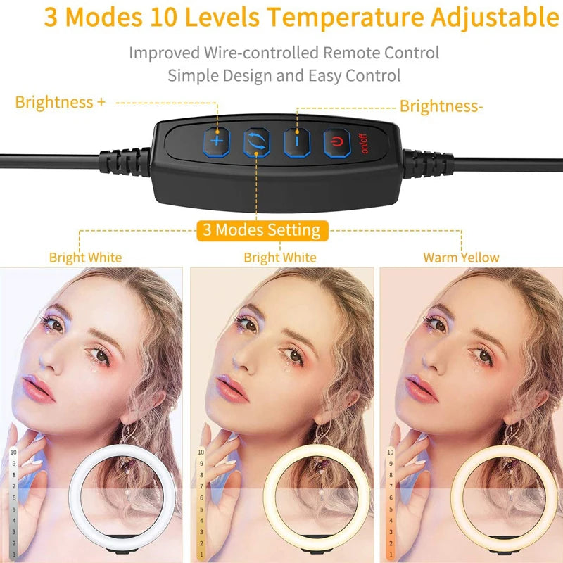 16/26/33cm LED Selfie Light Photography Lights With Tripod Bluetooth Remote Control Dimmable Ring Light For Video Live Fill Lamp